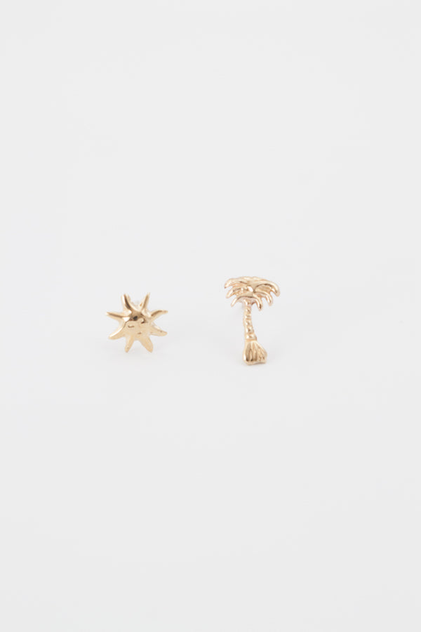 Sun and Palm Tree Studs - Rose Gold
